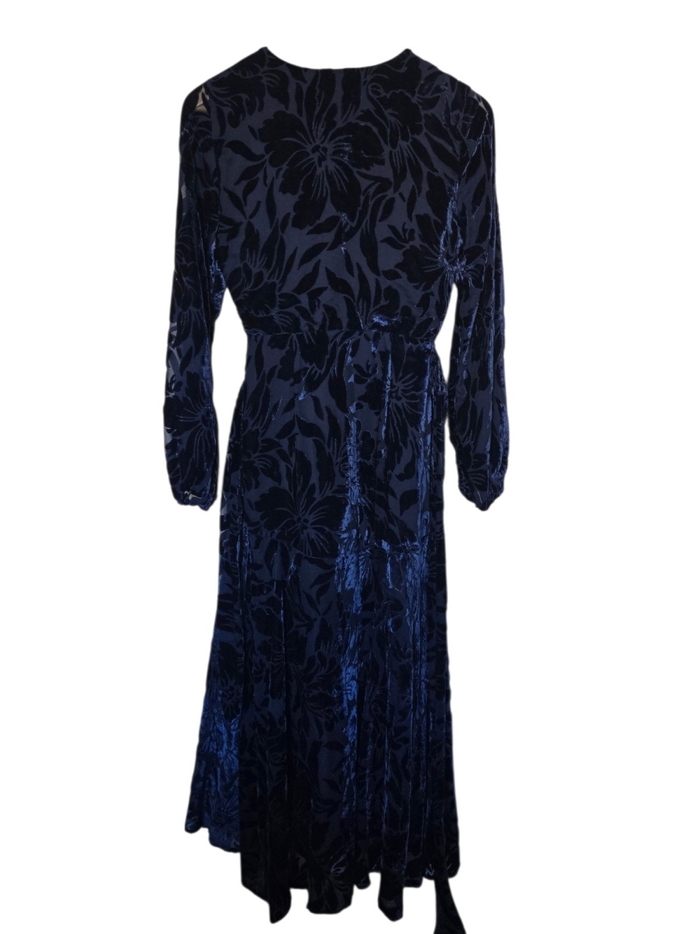 Hutch Velvet Navy Blue Floral Long Sleeve Maxi Wrap Dress XS